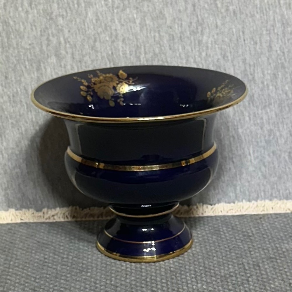Vtg Woulind Chile Cobalt Blue Gold Gilt Flower Porcelain Footed Centerpiece Vase